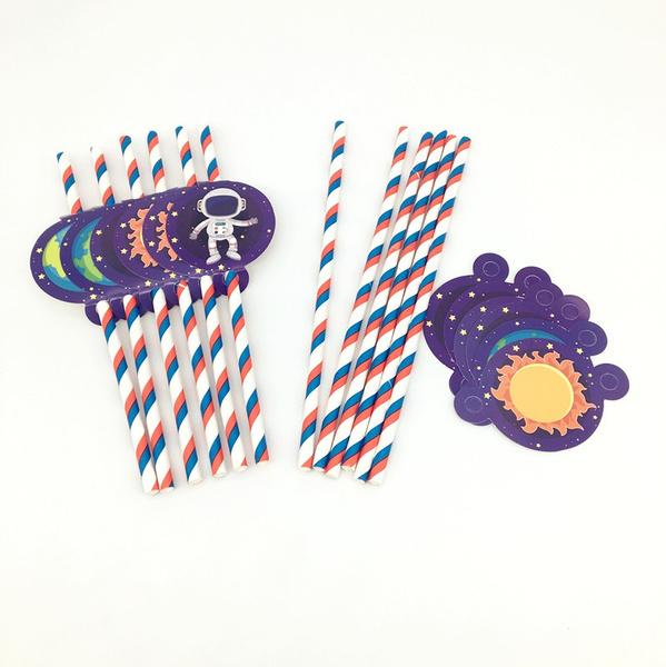 Cartoon Universe Space Astronaut Theme Party Festive Decor Paper Plates Cups Banner Tablecloth Straws