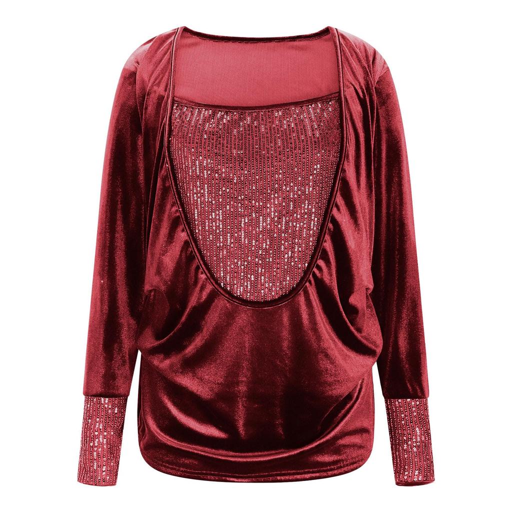Women's Color Fashionable Casual Gold Velvet Long Sleeved Pullover Top
