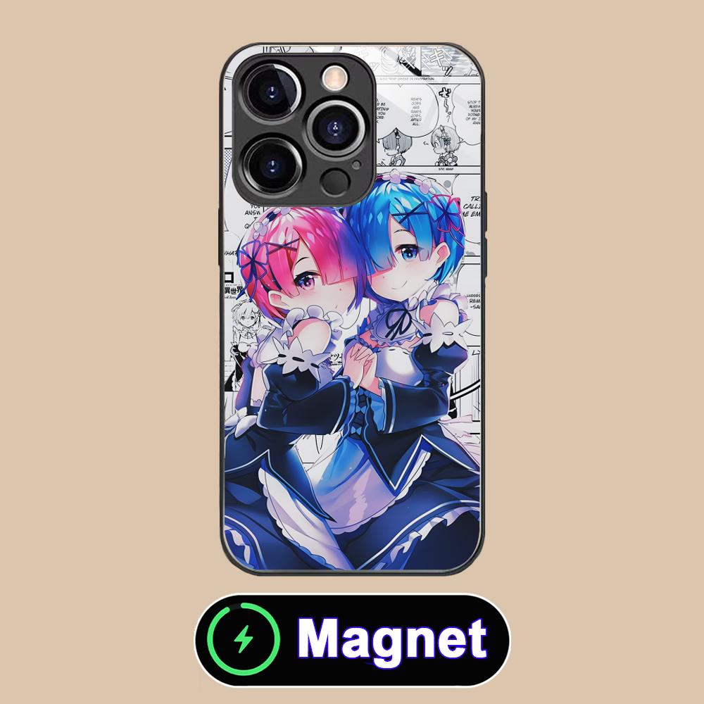 ReZero Rem Ram Glass MagSafe Mobile Phone Case for iPhone 17 16 15 14 13 12 11 Air Pro Max Plus Mini Colorful Cover