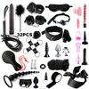 Fetish BDSM Kit Set Sex Toy Handcuffs for Woman Adult Supplies Handcuffs Whip Anal Plug Vibrator Bondage Rope Sexual Sexy Game