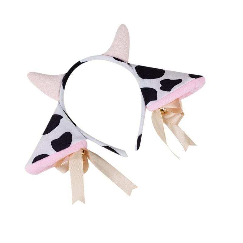 Cow Costume Set Lovely Cow Ear Hair Hoop Mesh Skirt Cow Ear Headband Plush Tail Bowtie Party Supplies for Halloween