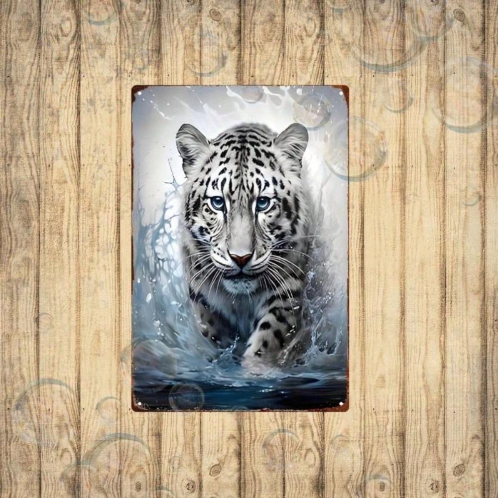 Vintage Metal Art Snow Leopard Wall Decor 8x12 Inch