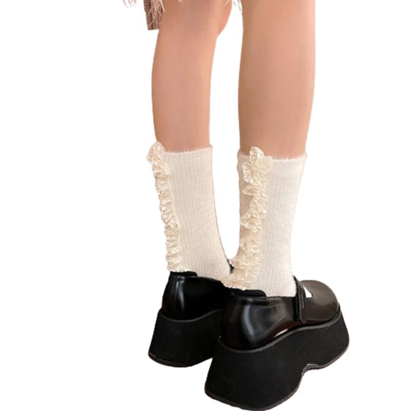 Lolitas Cute Ankle Dress Socks Fuzzy Booties Socks Sweet Ruffle Frilly Crew Socks JK Uniform Loose Socks for Womens