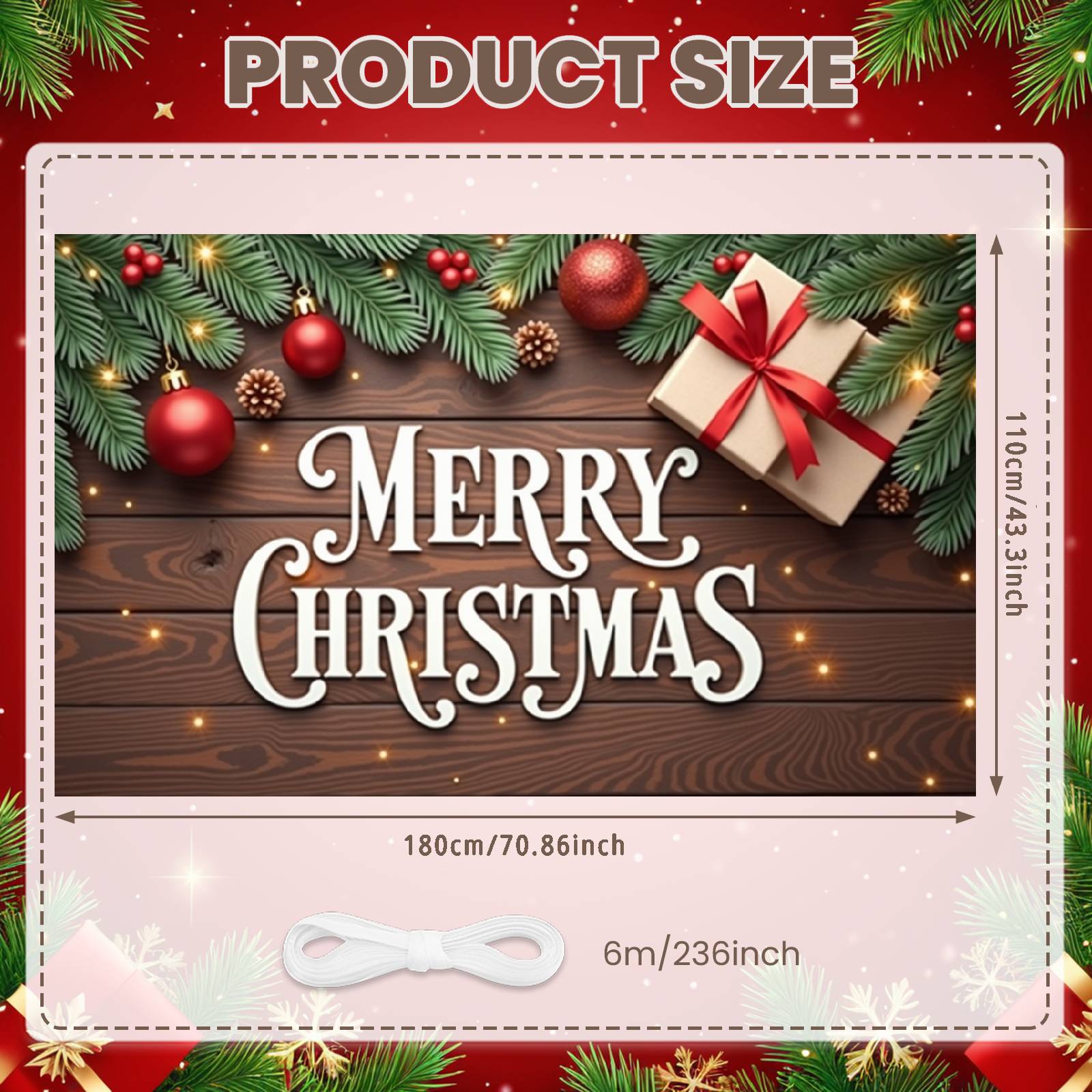 

Xmas Display Ornament Decorated Holiday Backdrop Festive Background Pine Branch Decor Christmas Celebration Display For Home