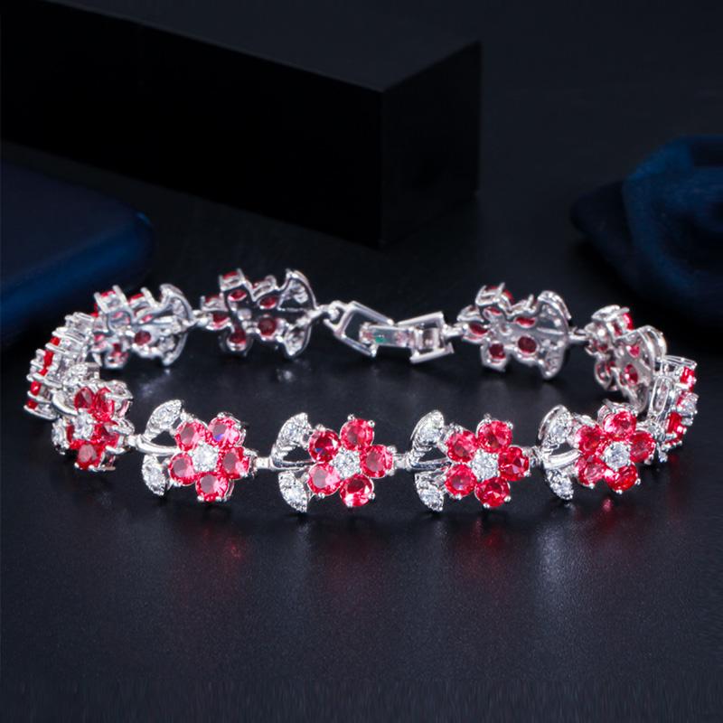 

Pera Charming Black Red Zirconia Big Beautiful Flower Link Chain Bracelets for Women Wedding Party Jewelry Accessories B051 червоний
