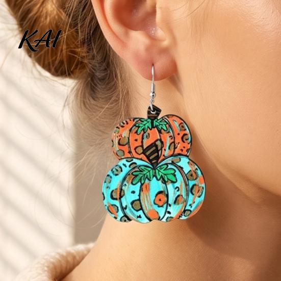 Autumn Pumpkin Earrings 1 Pair Fall Earrings, Acrylic Leopard Print Dangle Fashionable Harvest Jewelry Drop Statement Thanksgiving Halloween for Women