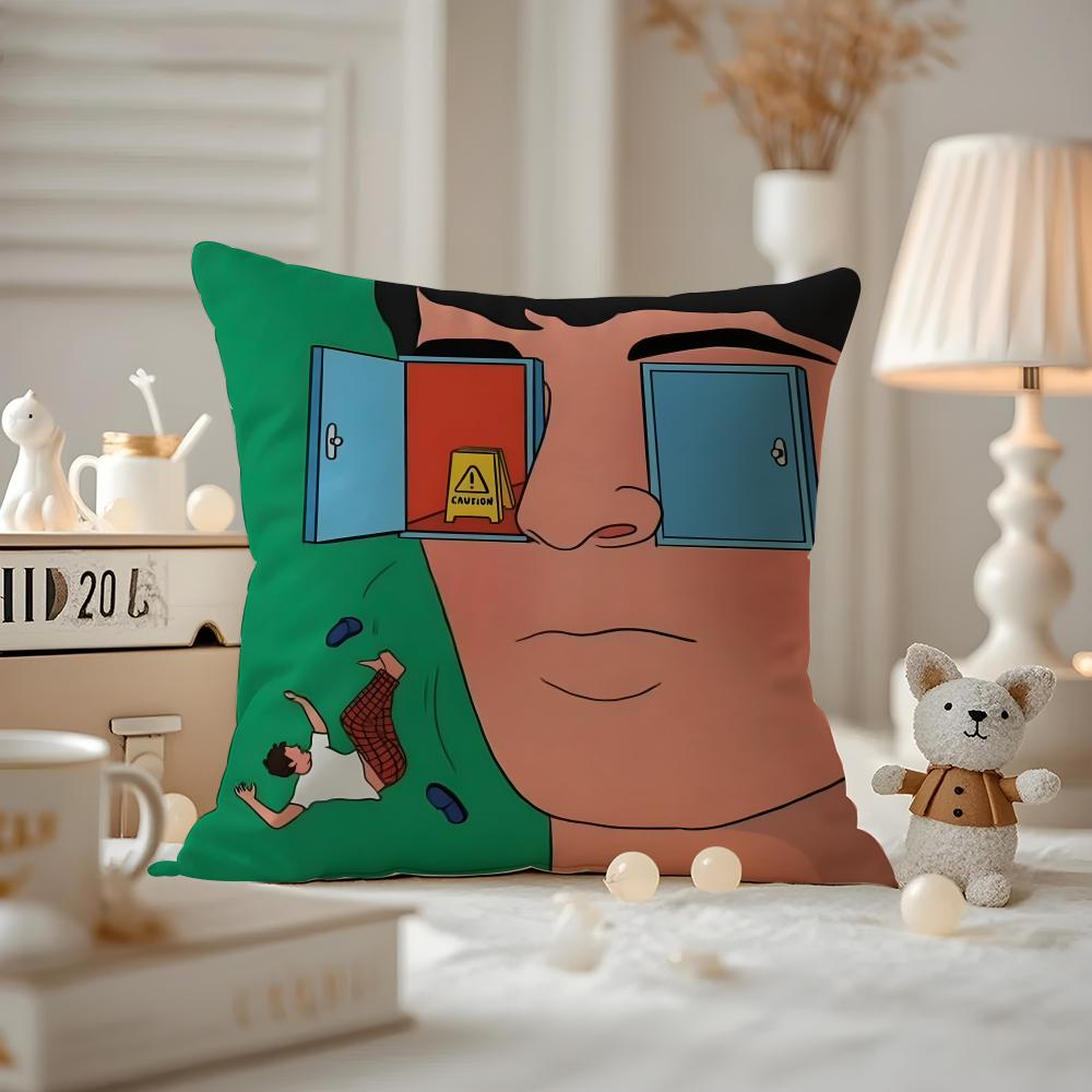 Abstract Funny Illustration Cushion Cover Anti-dustmite Pillowcase Invisible Zipper Silky Short Plush Sofa Cushion Cover