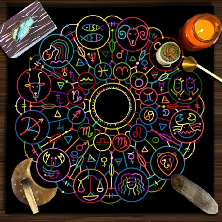 Divinations Tablecloth Constellations Moonphases Tarot Tablecloth Altars Cloth