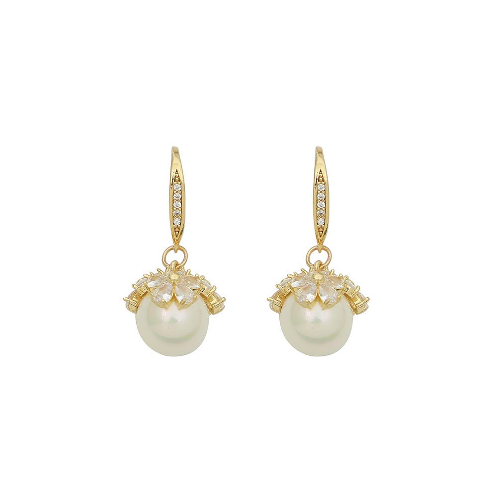 French-Style Copper Zircon & Imitation Pearl High-Shine Earrings - Light Luxury Christmas Jewelry
