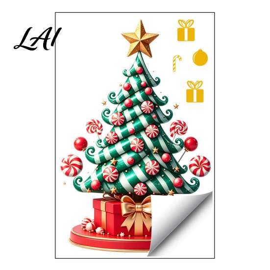 Weatherproof Balcony Stickers Christmas Tree Window Decals Candy Striped Snowflake Wall Stickers Waterproof Festive Home Decor PVC Removable