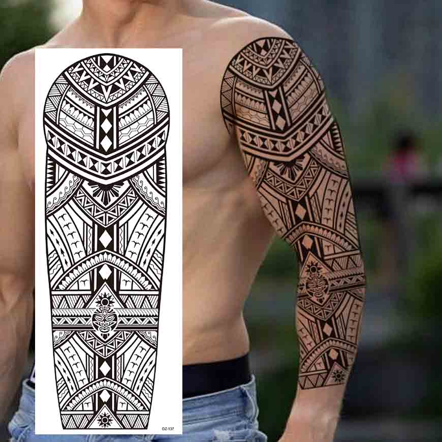 1 Blatt Stammestotem Vollarm Temporäre Tattoos Für Frauen Männer Fake Ärmel Maori Tattoo Aufkleber Körperkunst Zeichnung Oberschenkel Bein Groß
