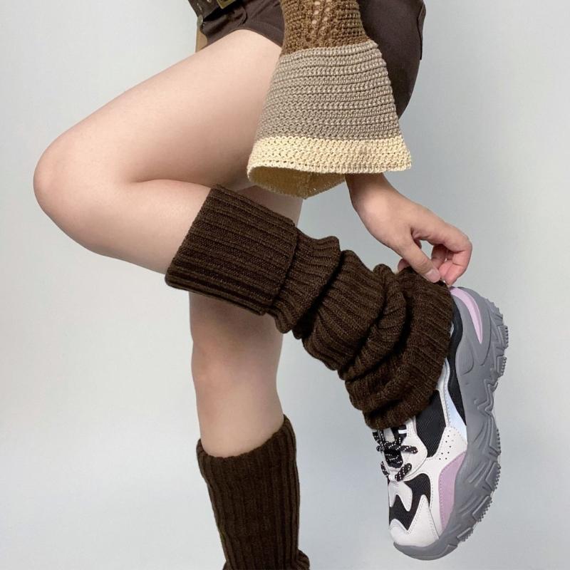 Dames Winter Herfst Dik Geribbelde Gebreide Beenwarmers Harajuku Effen Kleur Japanse Stijl Voetbedekking Dij Hoge Sokken
