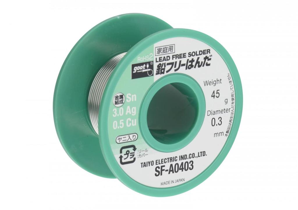 Taiyo Electric Industry 45g Made In Japan (goot) Lead-Free Solder, 0.3mm, 96.5% Tin/3.0% Silver/0.5% Copper, Reel, Rosin-Coated, SF-A0403,