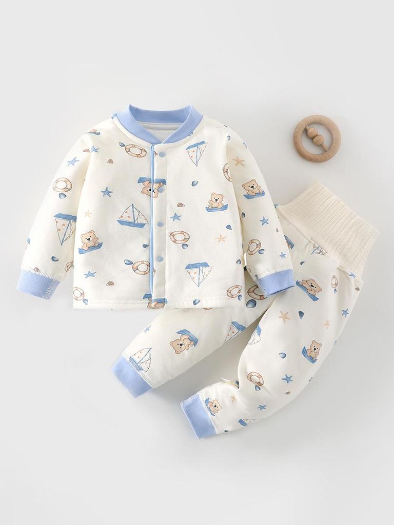 High-Waisted Baby Winter Clothing Set - Padded Two-Piece Cotton Underwear for Autumn/Winter