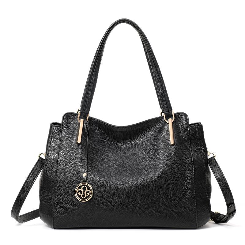 Aidrani Genuine leather women's tote bag, solid color, large capacity cowhide handbag, casual shoulder bag