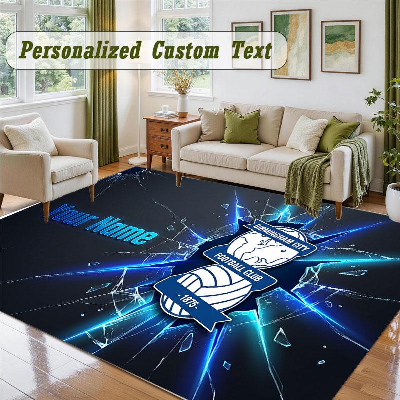 Crystal Velvet Square Rug Custom NameBIRMINGHAM CITY Pattern Non Slip Home Floor Decor Rug