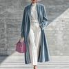 Women Autumn Winter Velvet Long Coat, Elegant Notched Lapel Over Knee Length Luxurious Solid Color Ladies Casual Fashion Outerwear Overcoat