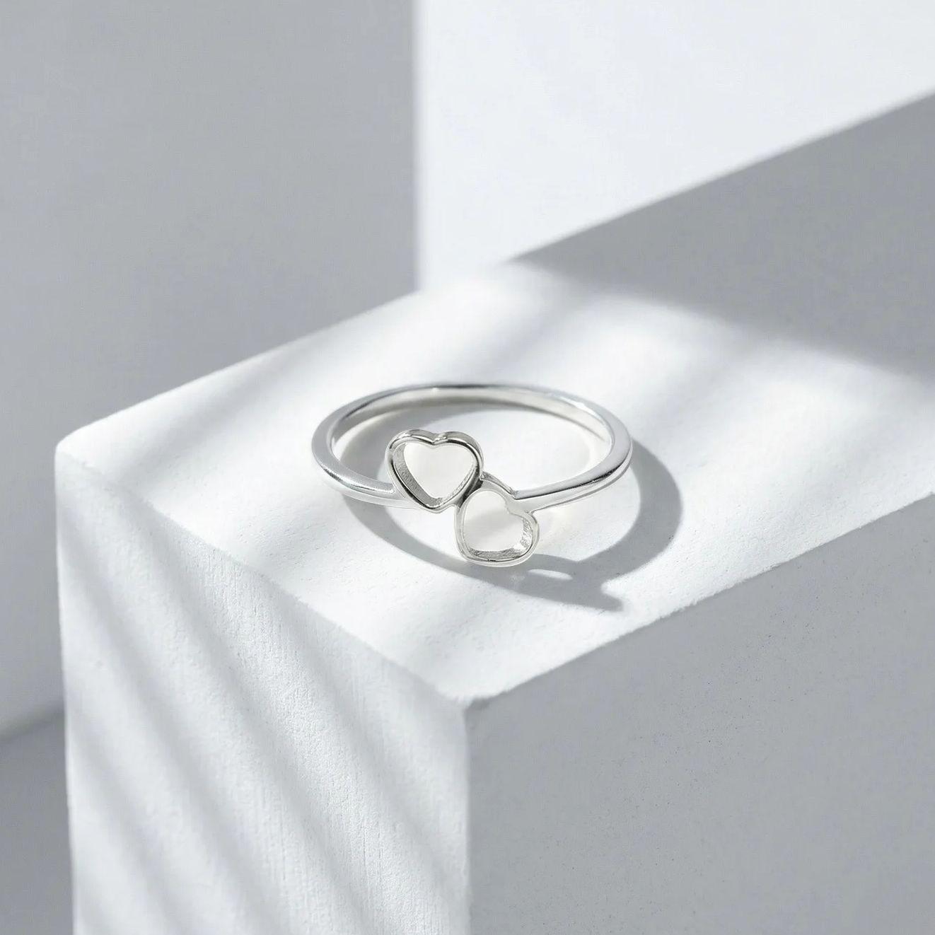 

Minimalist Classic Stainless Steel Ring Double Heart Gold Plated Wedding Promise Ring for Women Men Engagement Jewelry Gifts US size 4