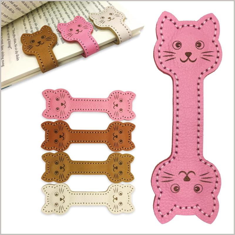 Cute Cat Shape Book Marker Clip Magnetic Bookmark Decorative PU Leather Reading Lovers Gift Stationery for Office School Home
