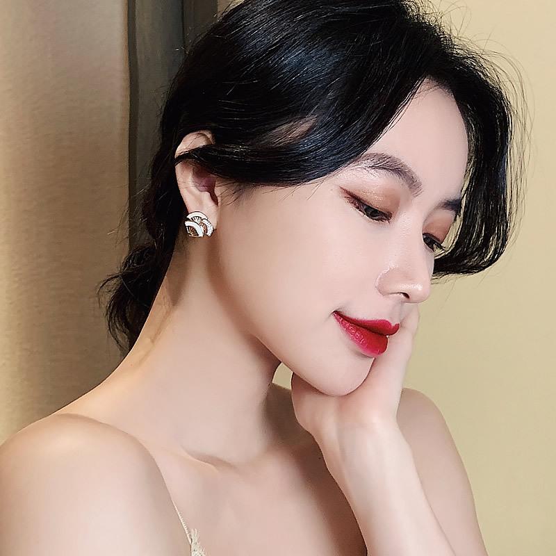 Diamond Fan-Shaped Ginkgo Biloba Stud Earrings Temperament Earrings Women'S Fashion Earrings