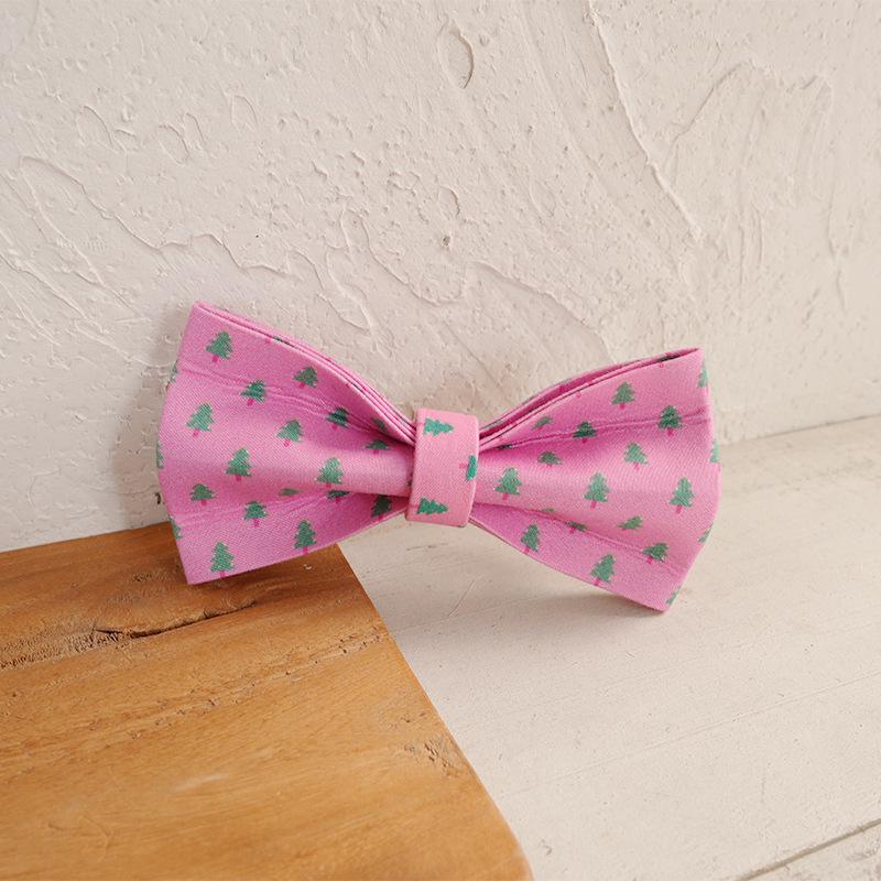 MUTTCO Pink Christmas Tree Pet Collar & Bow Tie Ornament - UBT-218 XS (10x6 cm)