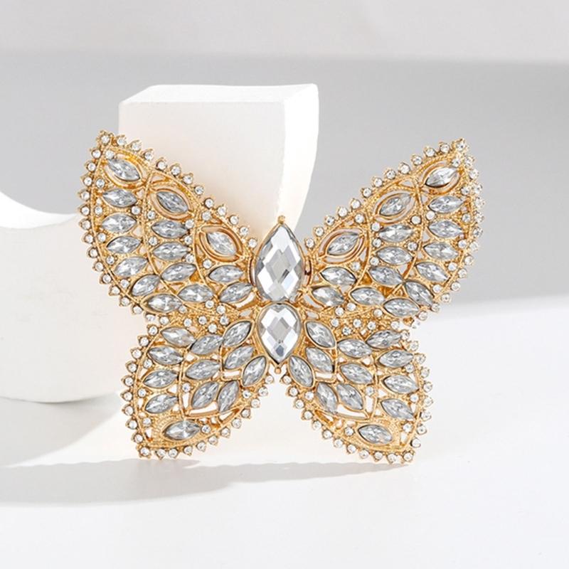 Crystal Butterfly Brooch Zinc Alloy Elegant Design Lightweight For Daily Wear And Evening Event Secure Pin Gift