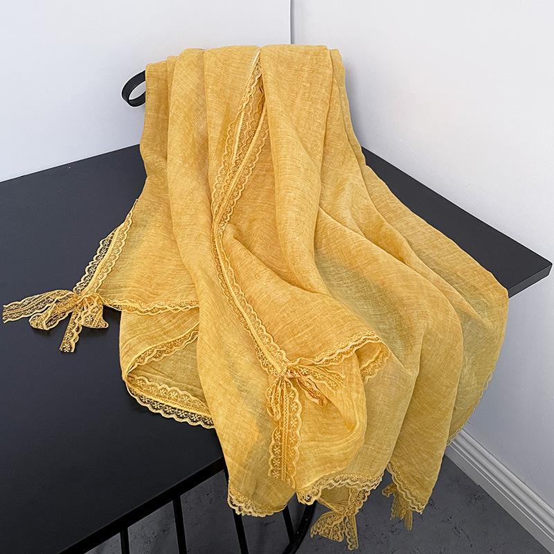 Eșarfă Subțire de Modă High-end Nouă de Primăvară și Vară Design Trendy Nișă Eșarfă cu Fundă din Dantelă