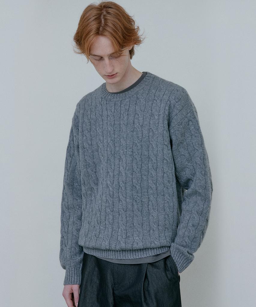 BLANKROOM Wool Cable Knit_Melange Gray