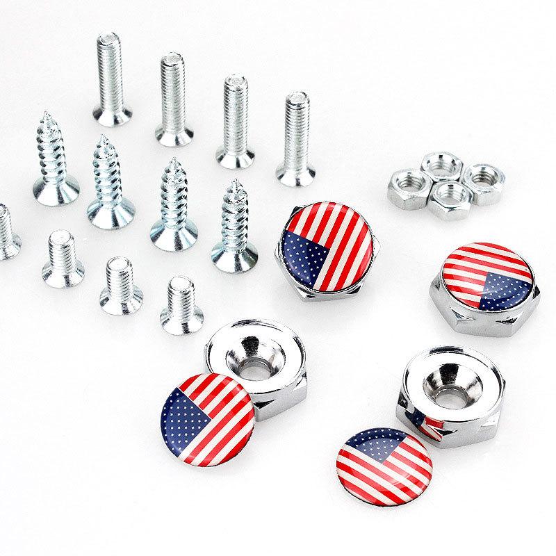4Pcs USA Italy Germany British Flag Metal Screws License Plate Bolts For VW BM Aud Car Accessories