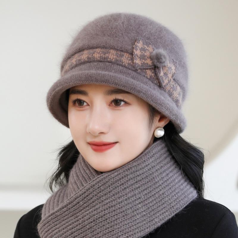 

Модная шапка женская осенне-зимняя вязаная шерстяная шапка утолщенная термошапка шапка-тазик шапка из искусственного меха кролика single hat