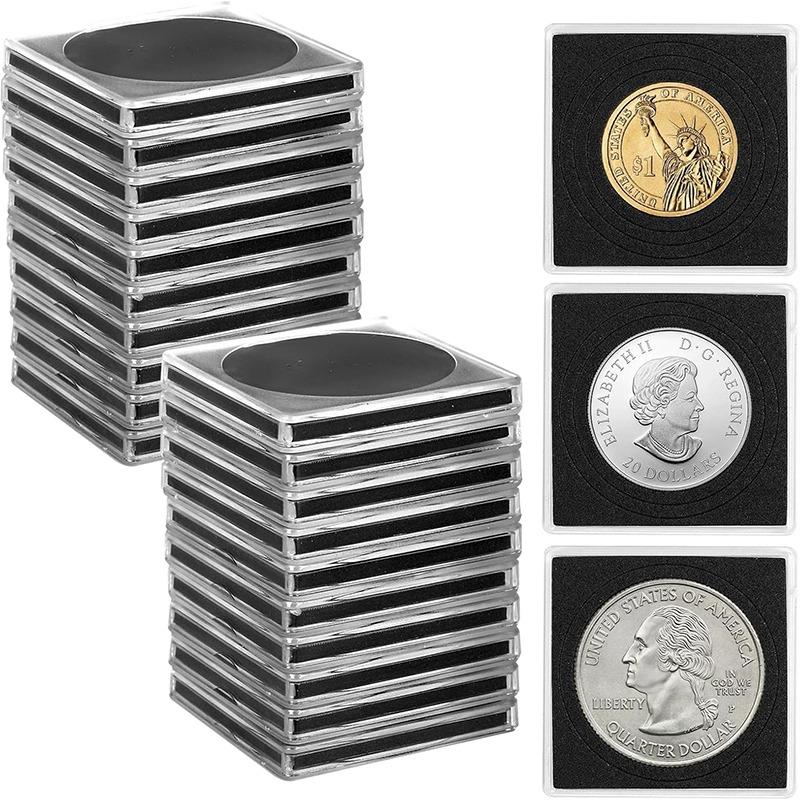 Square Coin Holder Coin Capsule Container Collection Display Case Coin Organizer With Inner Cushion For Coin Collecting Storage
