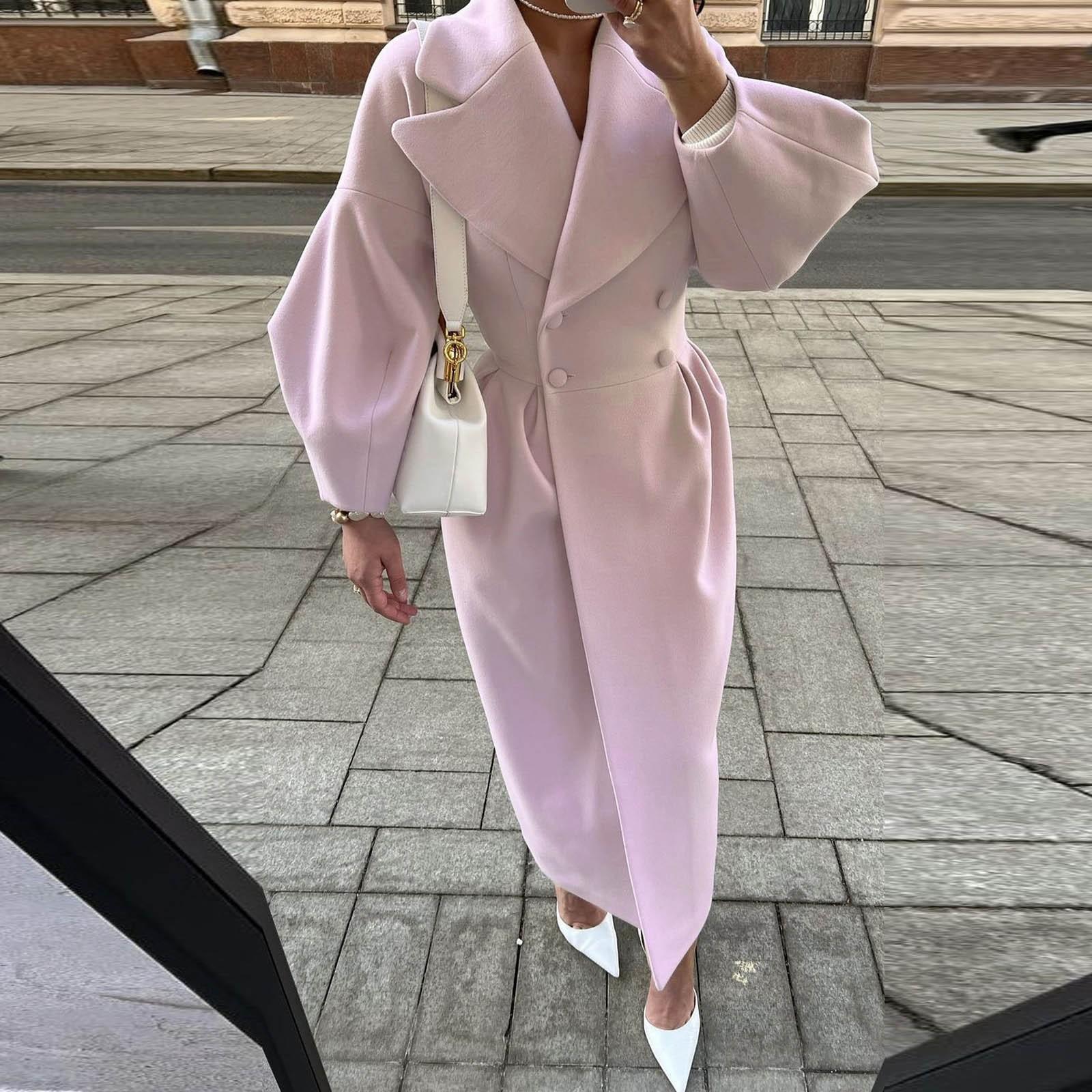 

Женское модное шерстяное пальто с рукавами в стиле ретро и большими лацканами, длинное пальто M розовый