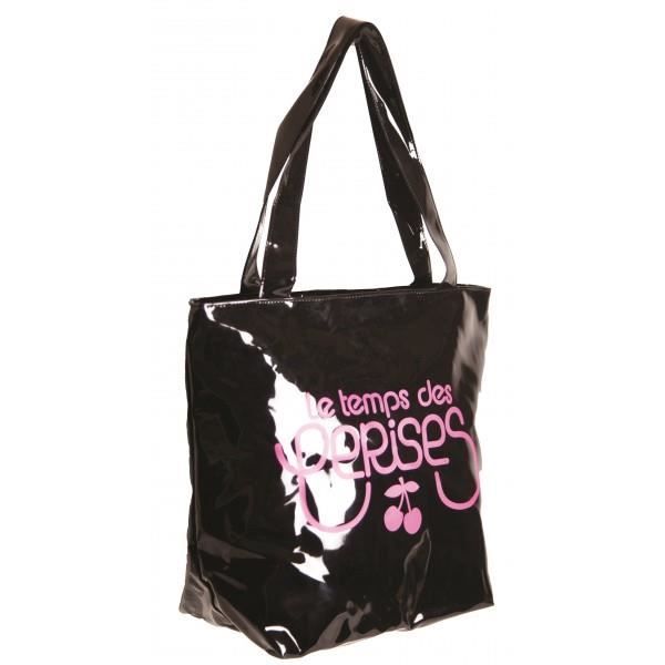 Sac Shopping - Le Temps des Cerises - Rumba 16 - Noir/Rose - Cabas effet vernis - Porté main