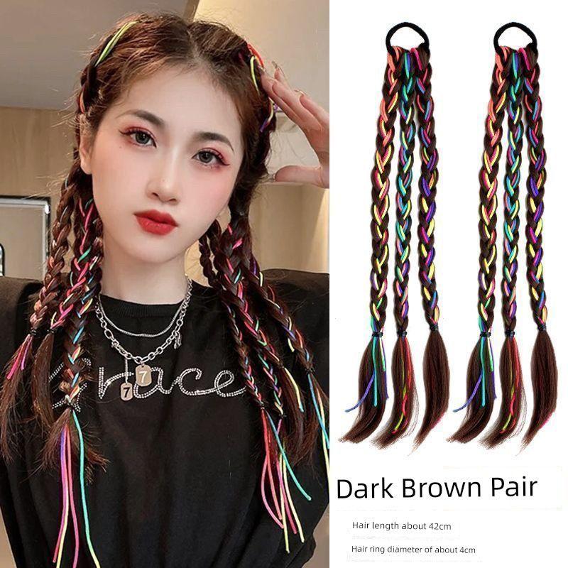 Kids Wig Braid Hair Ring Sweet Cool Boxing Braid Colorful Ropes Girl High Ponytail Twist Braid Rubber Band Headband Hair Accessories