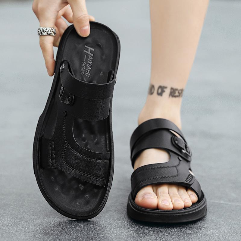 Klasické retro pánské sandály prodyšné protiskluzové venkovní pantofle PU měkká podrážka módní plážová obuv letní žabky pánské