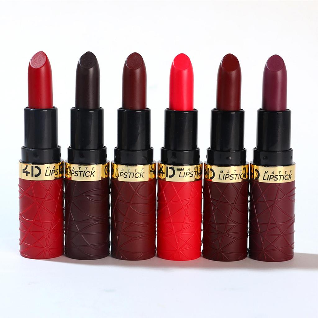 6-Piece Matte Brown-Red Lipstick Set: Long-Lasting and Modern.