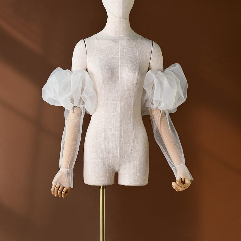 Handcrafts Sheer Bridal Gloves with Puff Design Fingerless Arm Sleeves for Photography and Stage Event Wedding Ceremony