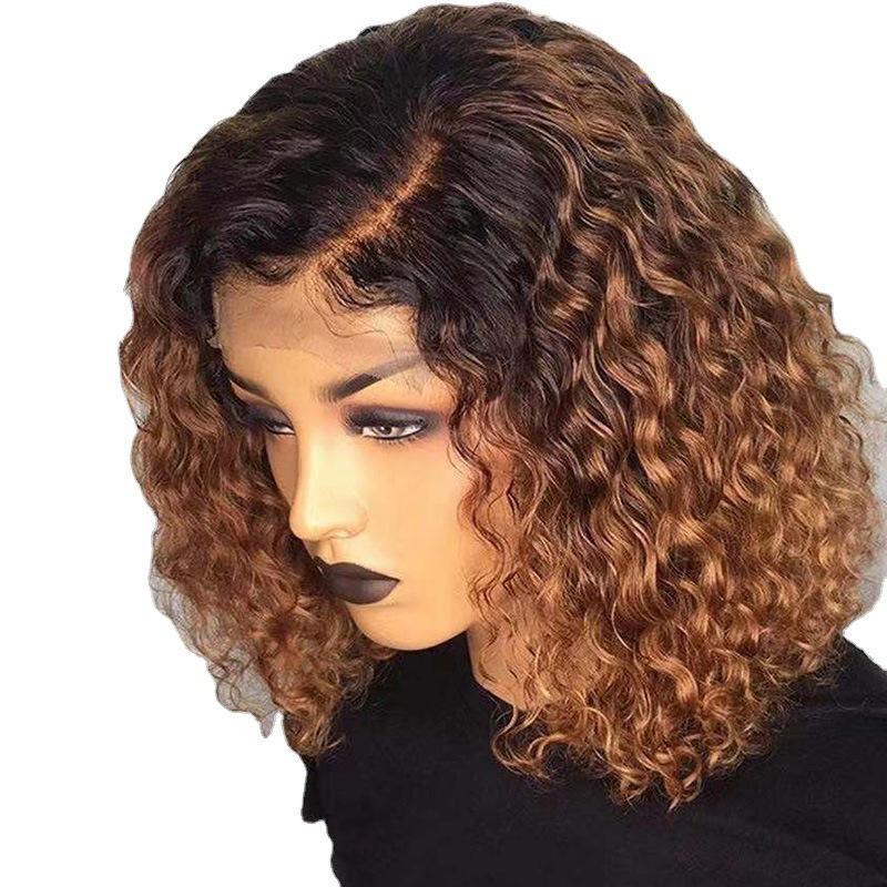 African Women Tight Curl Wig European and American Style Women’s Ombre Short Curly Synthetic Full Wig
