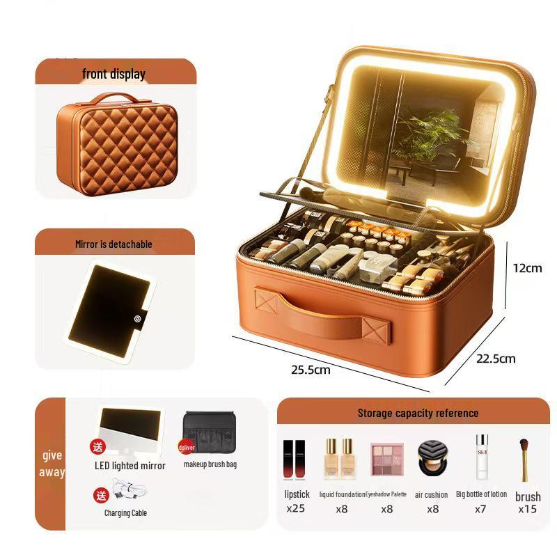 High-Quality LED Light Makeup Bag with Detachable Large-Capacity Cosmetic Storage