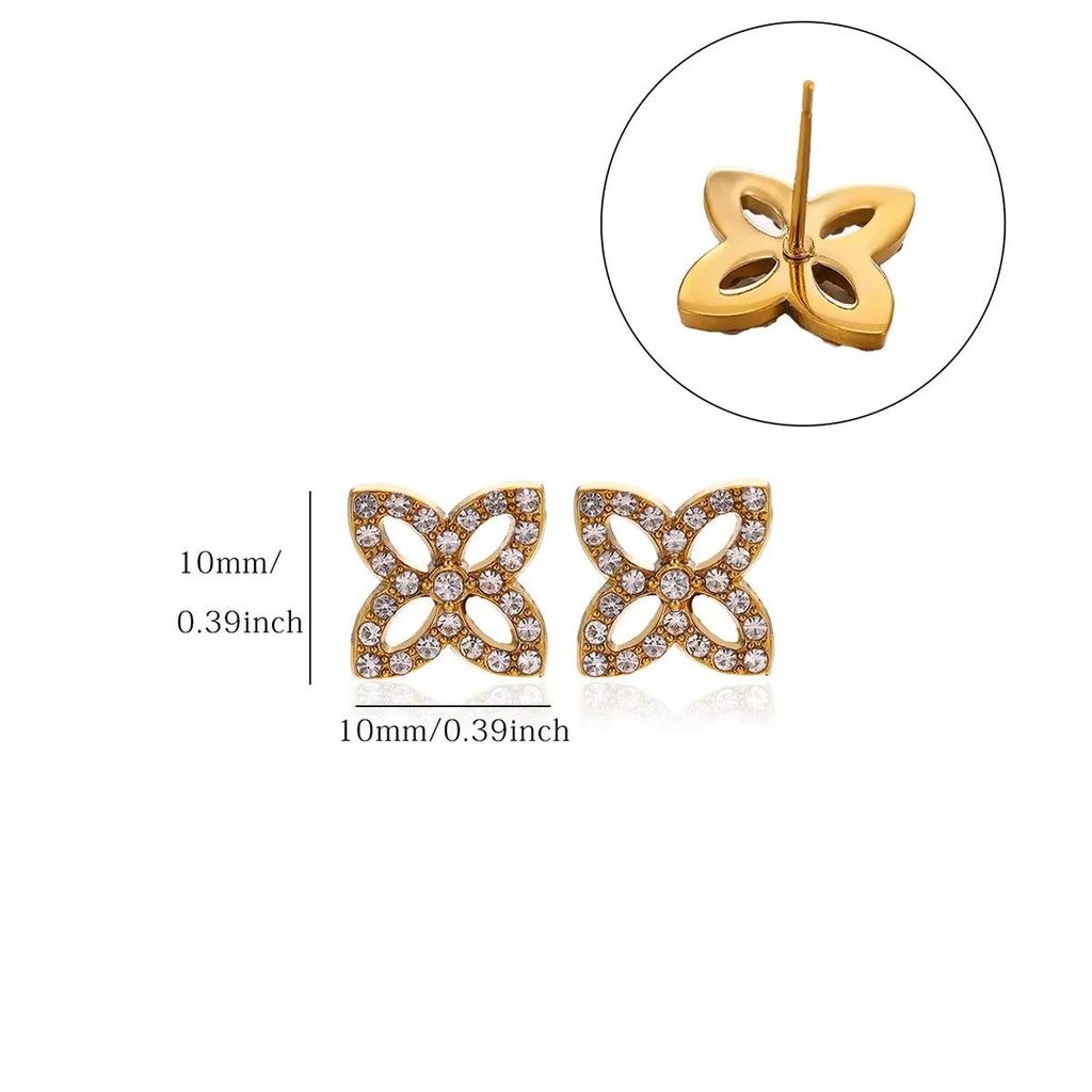 Cross Retro Pearl Temperament Earrings - 18K Gold Plated Stainless Steel with Diamond Inlaid Mother-of-Pearl Heart Bow Design