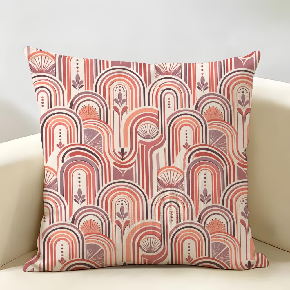 Art Deco Fan Pattern Cushion Cover Durable Hypoallergenic Organic Linen Short Pillow Cover Washable
