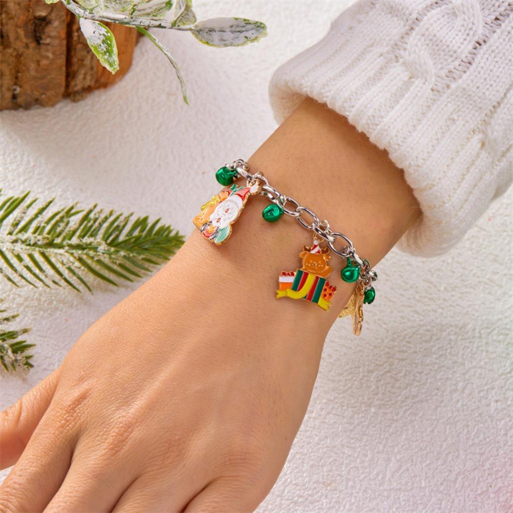 Christmas Red Green Bells Chain Bracelet Deer Bulb Crutch Santa Claus Tree Snowman Wreath Snowflake Bangle Jewelry For Women Men