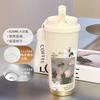 Simple flower thermos cup 111 large capacity student straw high value portable water cup coffee cup female