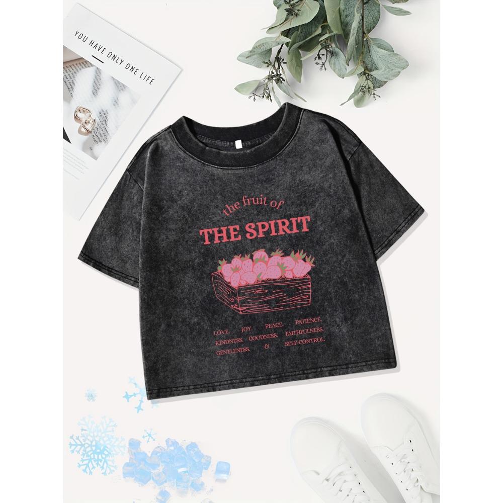 

Summer Cotton Crop Tops Women Fruit Of The Stawberry Printing Washed T-Shirt Casual O-Neck Fit Streetwear Street Clothes M