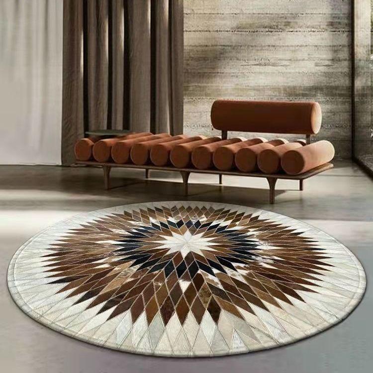 Amerikanischer Retro Runder Wohnzimmerteppich Leichte Luxus Teppiche für Schlafzimmer Heimdekoration Couchtischmatte Lounge Teppich Stuhlmatten