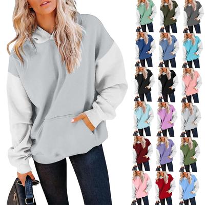 Women's And Winter Splicing Pullover Hooded Sweatshirt Fleece Long Sleeve Fashion Sweatshirt