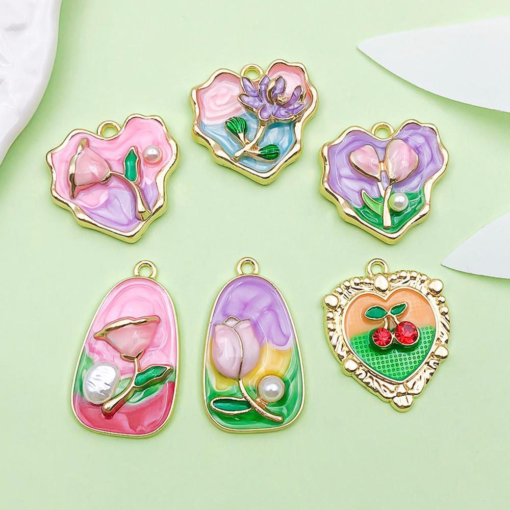 Heart & Flower Pendant Charms: Mixed 6 Colors Oil Drip Alloy for DIY Jewelry