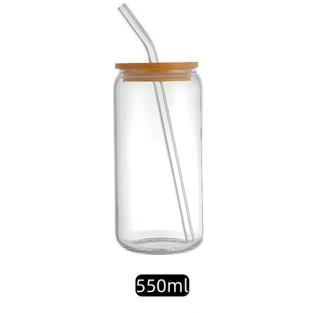 350ml/550ml Glass Cup Cola Cold Drink Water Cup with Bamboo Lid Coffee Milk Juice Straw Mug Beer Can Drink Home Breakfast Cup
