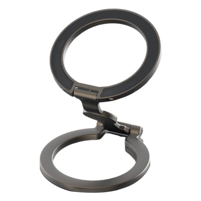 Double Hoop Magnetic Phone Holder with Full Rotation Capability Foldable Metal Construction for Desks