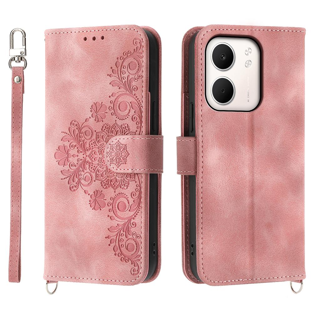 For Oppo A5x 5G/4G Case Flower Pattern PU Leather Wallet Phone Cover with Strap